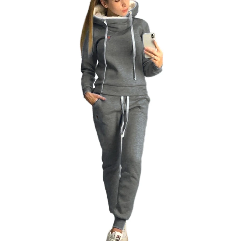 Dark Gray Vicabo Модный комплект с толстовкой, женские осенние и зимние толстовки размера плюс, женские одноцветные флисовые Kawaii Топ и штаны, спортивный костюм - Цвет: Dark Gray