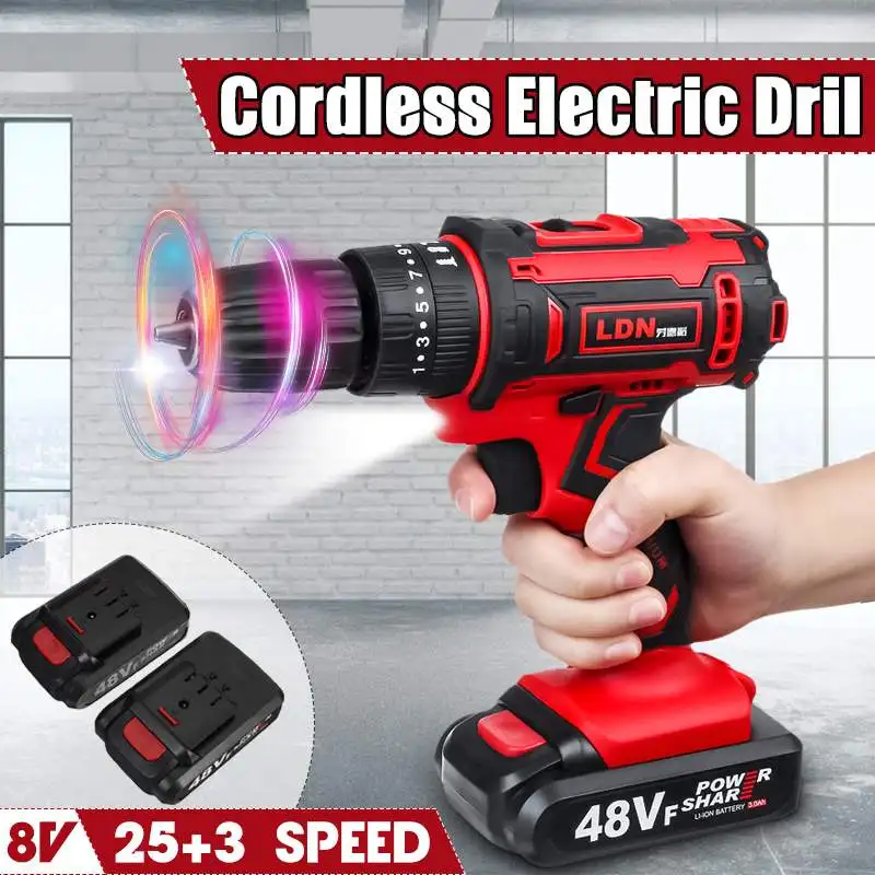 DRIMPRO 48V 2 VELOCIDAD 3 EN 1 Destornillador de taladro eléctrico inalámbrico 25 3 Herramientas de controlador de alimentación inalámbrica de TURQUE con 12 x 6000mAh batería-AU Plug with 1 Battery DRIMPRO 48V 2 VELOCIDAD 3 EN 1 Destornillador de taladro eléctrico inalámbrico 25 3 Herramientas de controlador de alimentación inalámbrica de TURQUE con 12 x 6000mAh batería-AU Plug with 1 Battery
