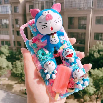 

For Samsung S9/10 plus DIY case note8/note9/10+ 3D Doro Cat phone cover Galaxy s8/s6/s7 edge handmade creamy case girl gifts