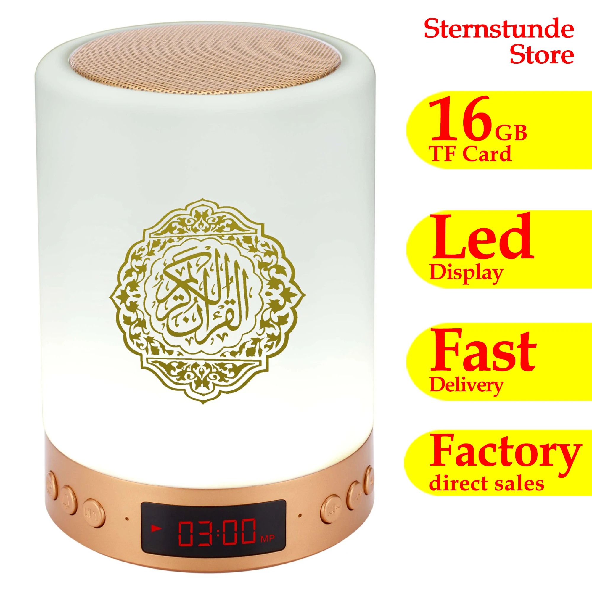 Lámpara de altavoz Quran Azan de 16GB, reloj con luz de noche, altavoz inalámbrico con Bluetooth, reproductor Mp3, Radio, regalo musulmán