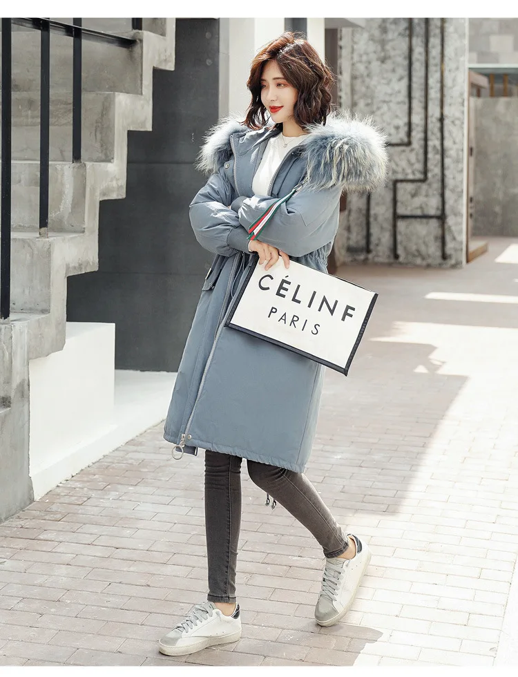 WOMEN'S Dress down Feather Winter Mid-length Warm Hooded Fashion Raccoon Fur Collar 90 Cloth Boutique down Jacket