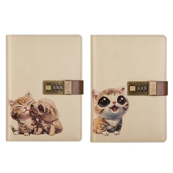 

2 Pcs B6 Cute Notepad Notebook Secret Diary Memos Planner Agenda Notebook Pu Leather Sketchbook, Cat & Dog and Cat