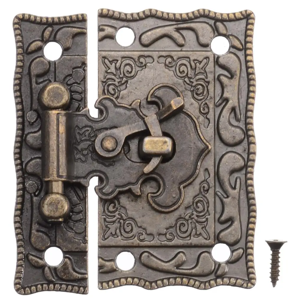 

1pcs Antique Wooden Case Box Decorative Latch Hasp Security Lock Cabinet Hinge Furniture Hardware Hasps