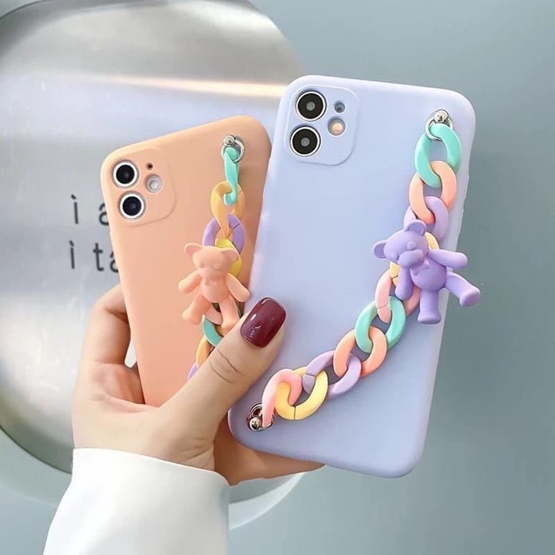 Cartoon Bear Pendant Macaron Bracelet Phone Case Cover For Huawei P Smart Plus 2019 Z S 2020 Mate 20 Lite 10 30 Pro | Мобильные