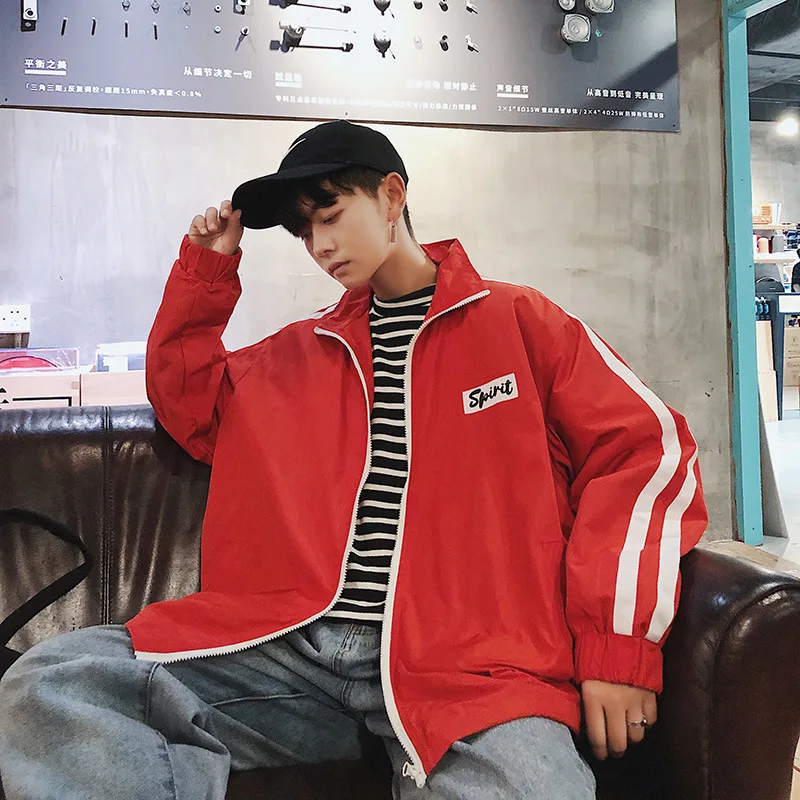 

2018 Autumn Clothing New Style Hong Kong-Style Fashion Men Casual Stripes Jacket Fashion Stand Collar Loose-Fit Japanese-style H
