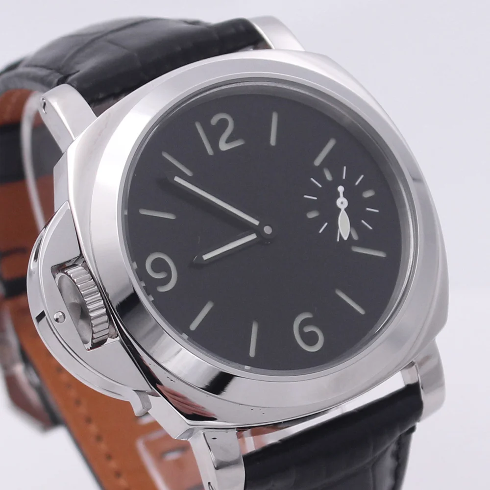 

44mm Men's Watch Seagull 6497 Movement Manual Winding Stainless Steel Case Leather Strap Luminous Military Watch Men