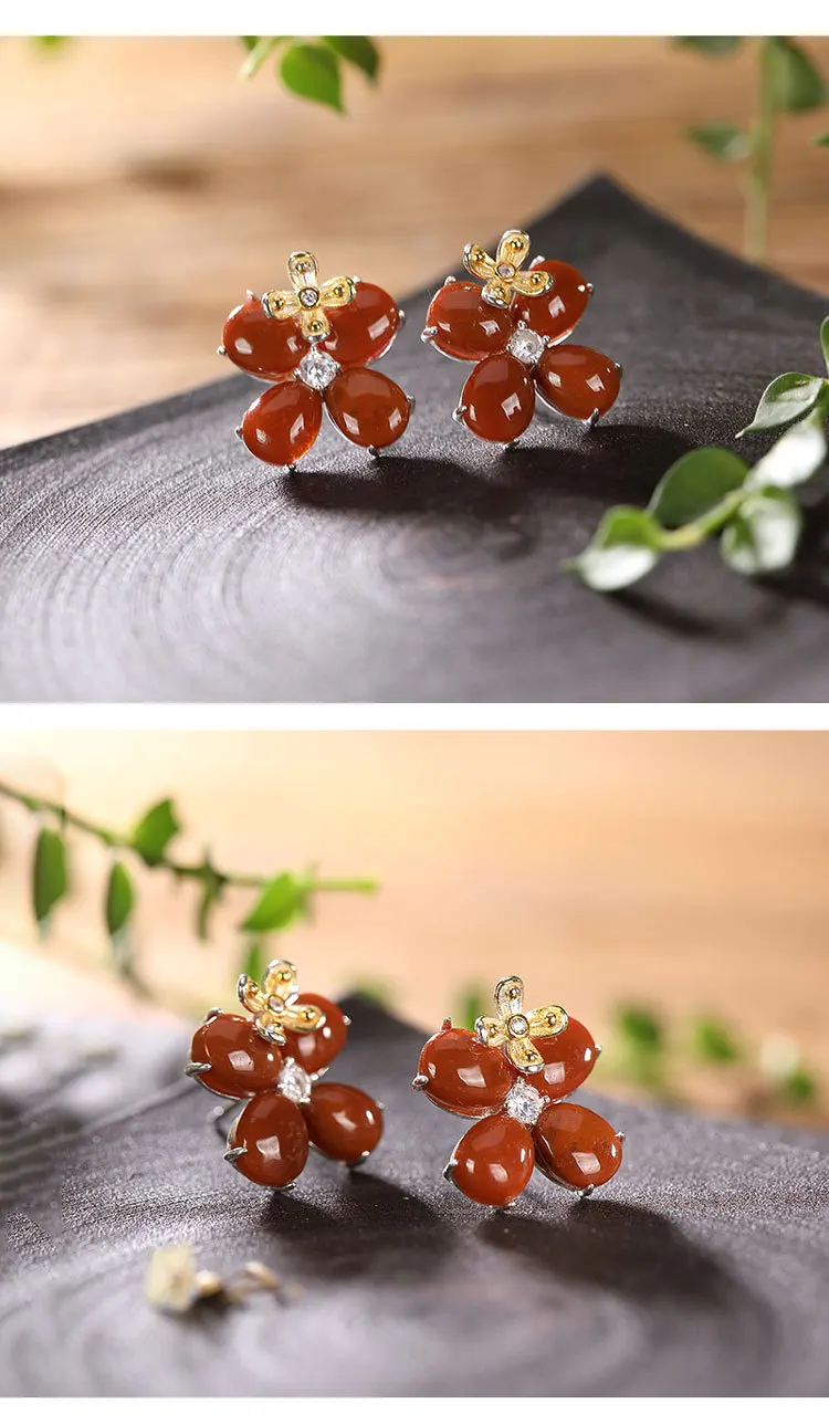 Uglyless Four Clover Stud Earrings for Women Natural Agate Gemstone Earrings Real 925 Sterling Silver Brincos Fine Jewelry E1317