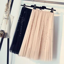 Женская фатиновая юбка с блестками и звездами, до колена, для девочек, Лолита, милая, большие размеры, Женская пачка юбка-плиссе, новинка