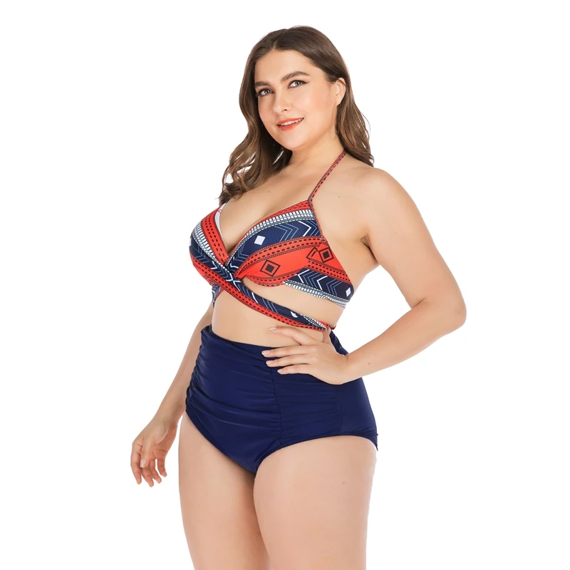 

Women Lady Plus Size Swimsuit Beach Suit Bikini Patchwork Halter Top High Waist Swimwear Underwire Padded Bra
