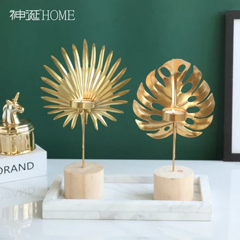 

Nordic Wooden Candle Holder Iron Leaf Modern Metal Morrocan Candle Holder Gold Coffee Table Porta Velas Home Decor WF50ZT