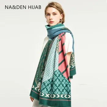 

1PCS Winter scarf Muslim hijab Viscose NEW Solid shalws Hi-Q lady wraps Islamic bandana Geometric scarves Striped Long muffler