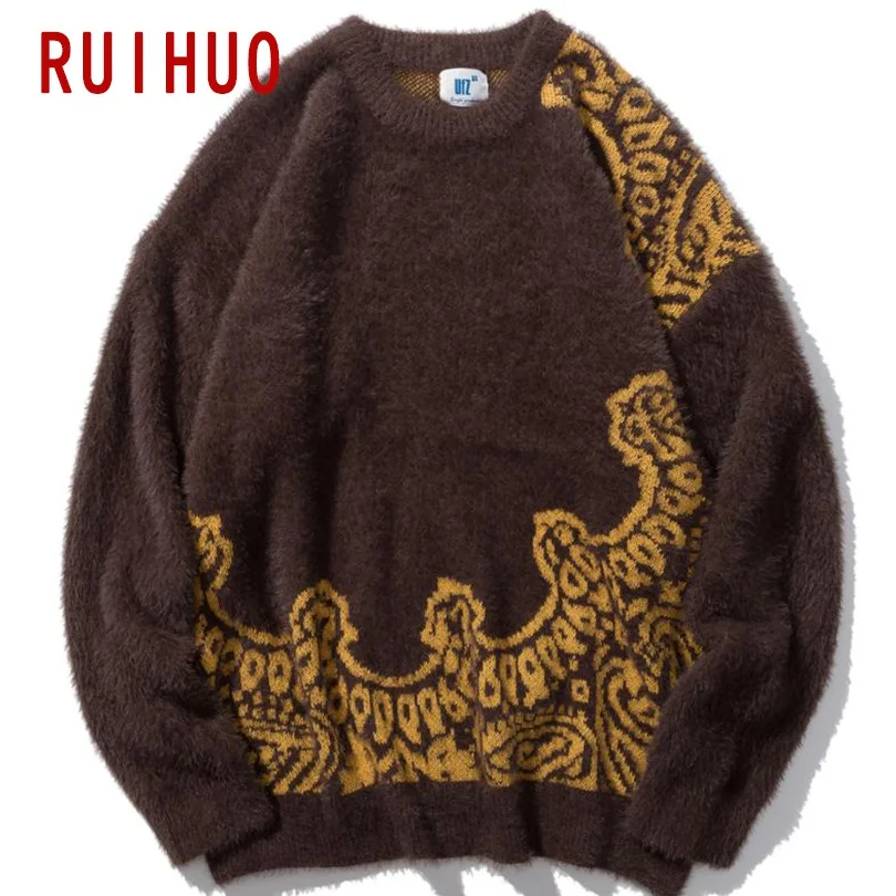 RUIHUO, новинка, Осень-зима, толстый Повседневный свитер для мужчин, облегающий вязаный пуловер для мужчин, модный бренд, мужские свитера, теплые M-2XL