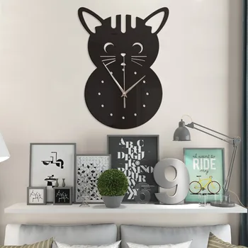 

Cute Cartoon Cat Mirror Wall Clock Acrylic Mute Animal Art Clock for Kids Rooms Bedroom Living Room Home Decor GZ101