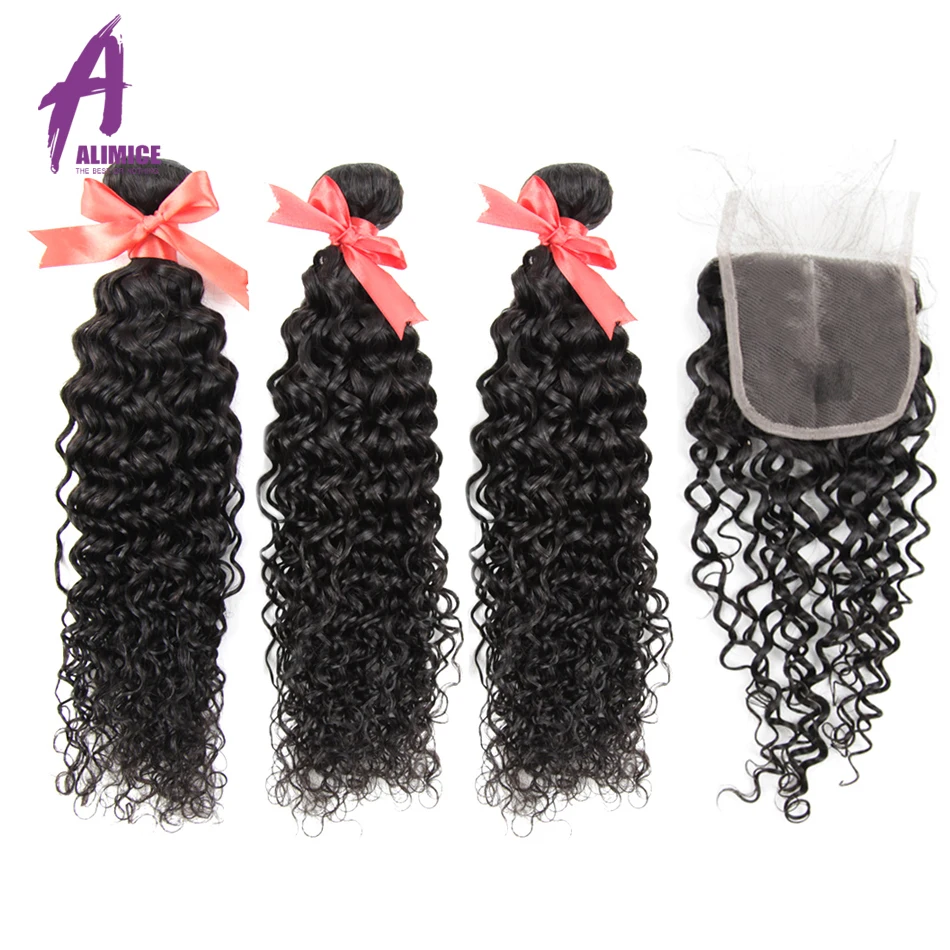 

Alimice Hair Water Wave Bundles With Closure Brazilian Hair Weave Bundles With Closure Remy Human Hair 3 Bundles With Closure