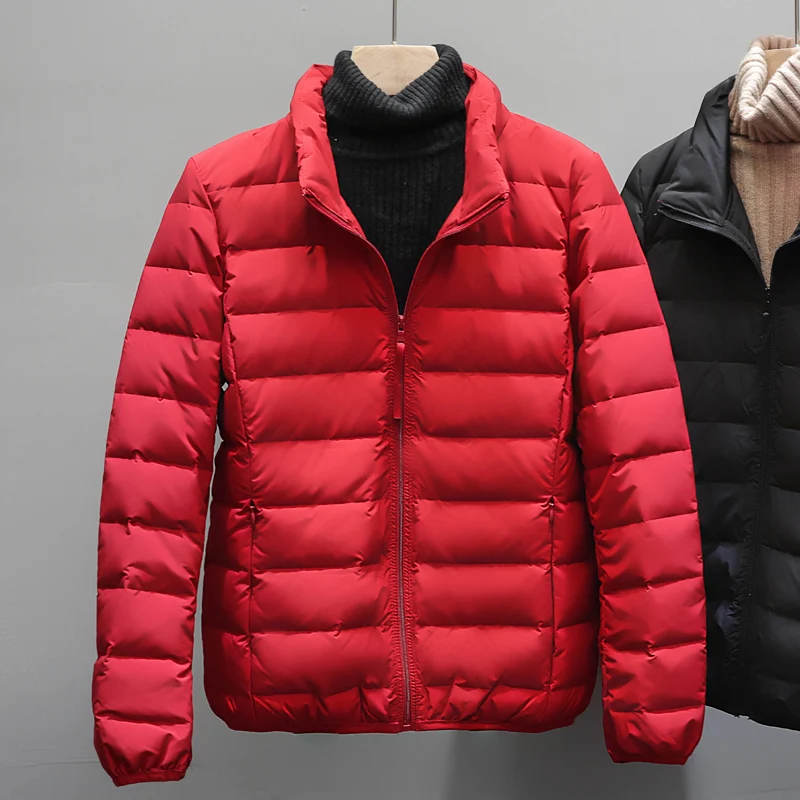Red stand collar AYUNSUE, ультра тонкий пуховик, женский, с капюшоном, осень, зима, корейский, бесшовный, на утином пуху, пальто для женщин размера плюс, K-8903, KJ3838 - Цвет: Red stand collar