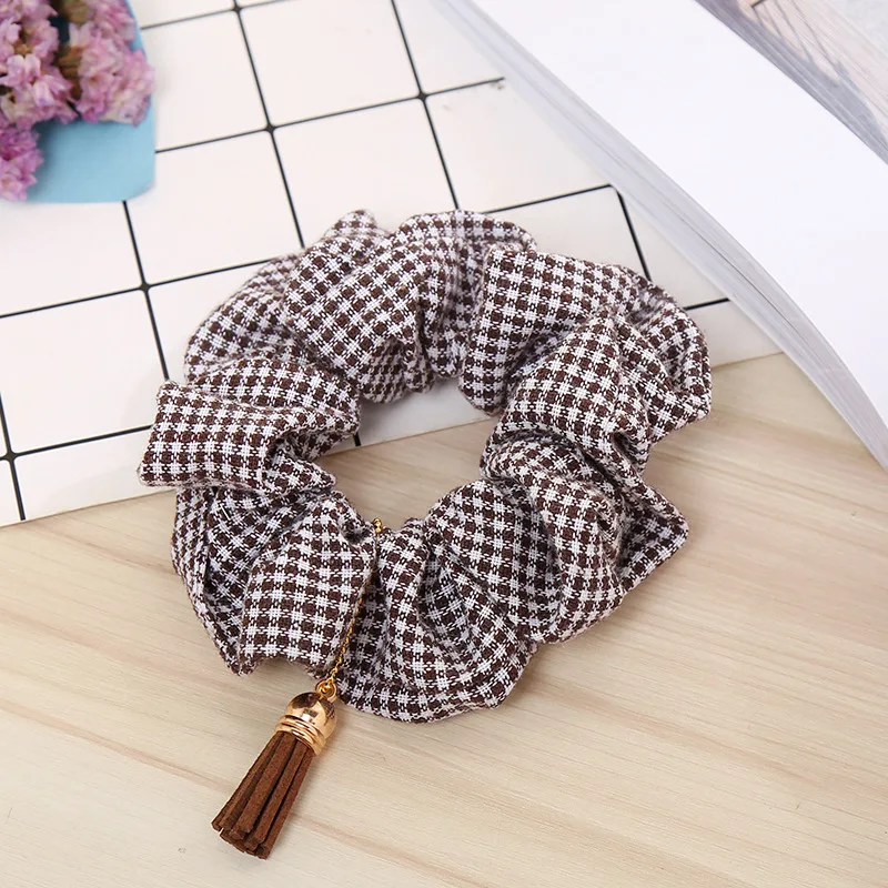 AOMU 5Pcs/lot Scrunchie For Women Girls Elasticity Ponytail Hair Ties Hairband Hair Rope Striped Tassel Pendant Hair Accessories