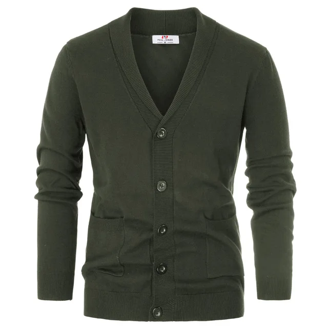 Army Green PJ Мужской кардиган, длинный рукав, шаль, воротник, пуговицы, трикотаж, вязаный, тонкий шерстяной костюм - Цвет: Army Green