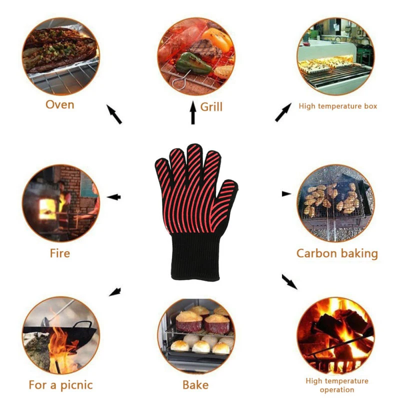 Перчатки для барбекю на гриле 500 °C экстремальные термостойкие противоскользящие перчатки для духовки UK