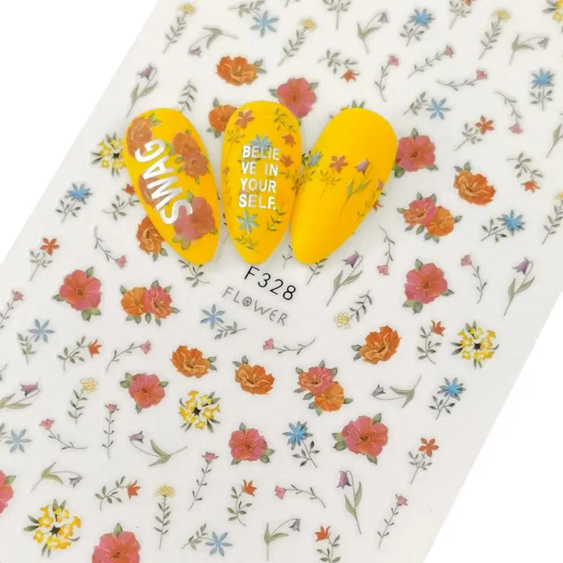 1pcs Flower Ultra Thin Adhesive Nail Stickers Decals Cherry Blossoms Rose Flora Painting Slider Manicure Decoration | Красота и