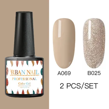 

RBAN NAIL 2pcs Nail Gel Polish Set Nude Color UV Led Nail Gel Varnish Semi Permanent Nail Lacquer Glitter Sequins Gel Kits