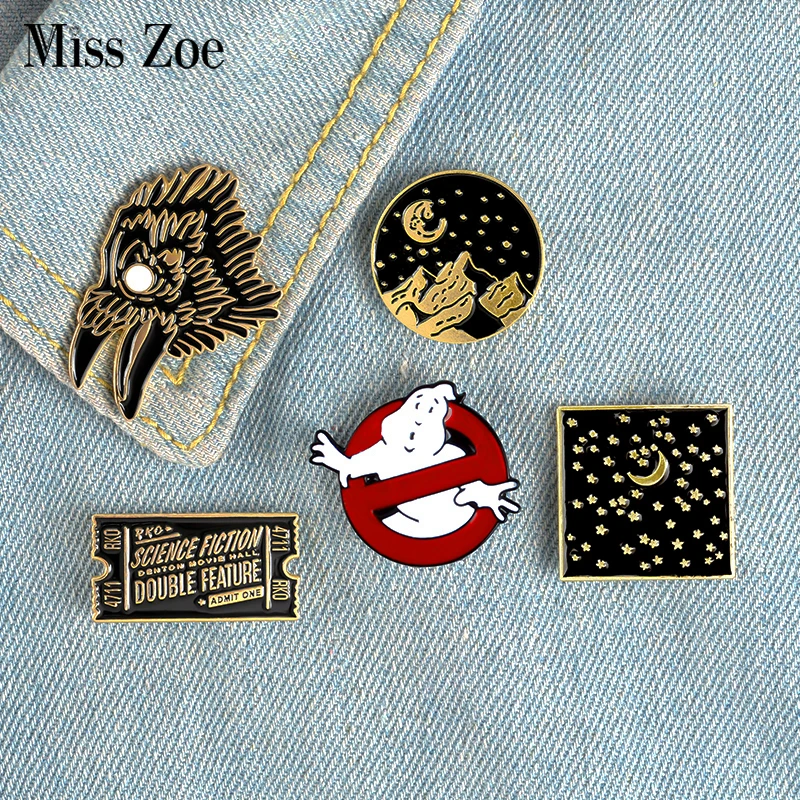 Черные эмалированные булавки Охотники за привидениями Орел билет Звездные Броши