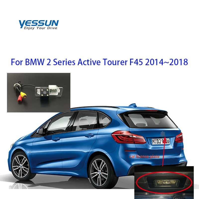 Yessun Targa Videocamera Vista Posteriore 4 Led Night Vision 170 Gradi Hd Per Bmw Serie 2 Active Tourer F45 2014 ~ 2018