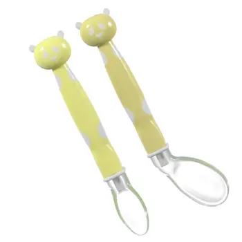 

2 PCS Baby Cartoon Silicone Feeding Spoon Elbow Spoon Design Cartoon Bear Design Wide Handle Design Baby Feeding Tableware