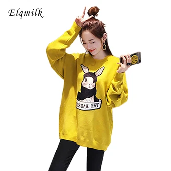 

Autumn Winter Ladies Sweatershirt O Neck Long Sleeve Hoodies Cartoon Rabbit Printed Harajuku Kawaii Tops Sudadera Mujer