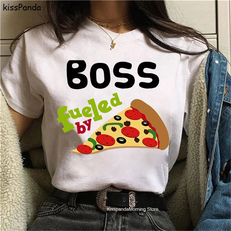 Модная футболка для девушек с принтом Boss Pizza Vogue женская в стиле Харадзюку круглым