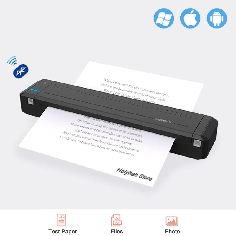 HPRT MT800 Black Words Portable Mini A4 Paper Printer with Bluetooth USB Connection Mobile Phone Computer App Office Meeting best mini printer for iphone