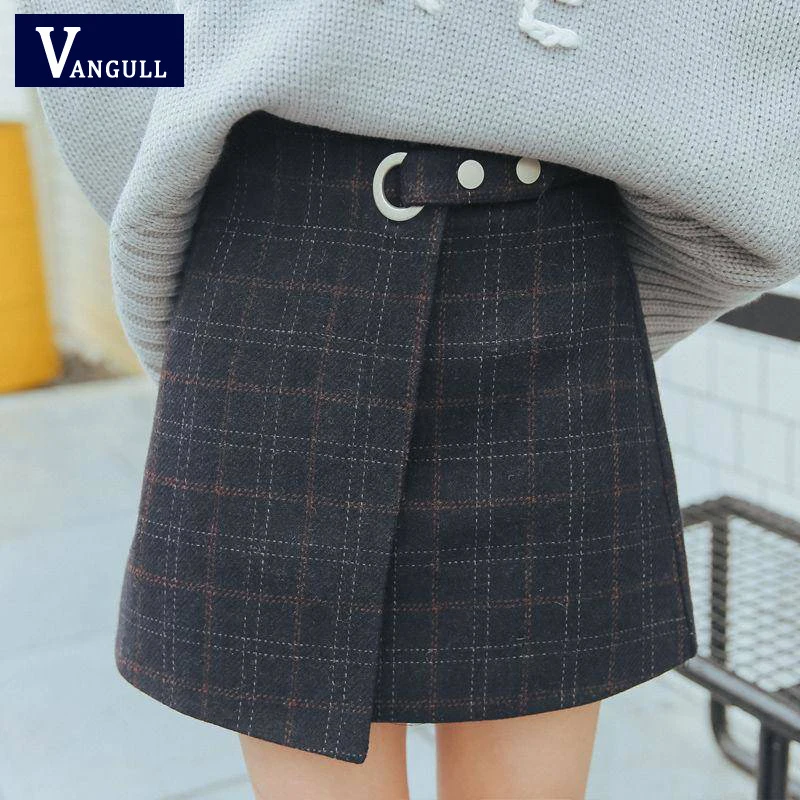 

Vangull Elegant Retro Plaid Women Skirts Autumn Winter Harajuku Thick Female Cute A-Line Skirt New Temperament Women Short Shirt