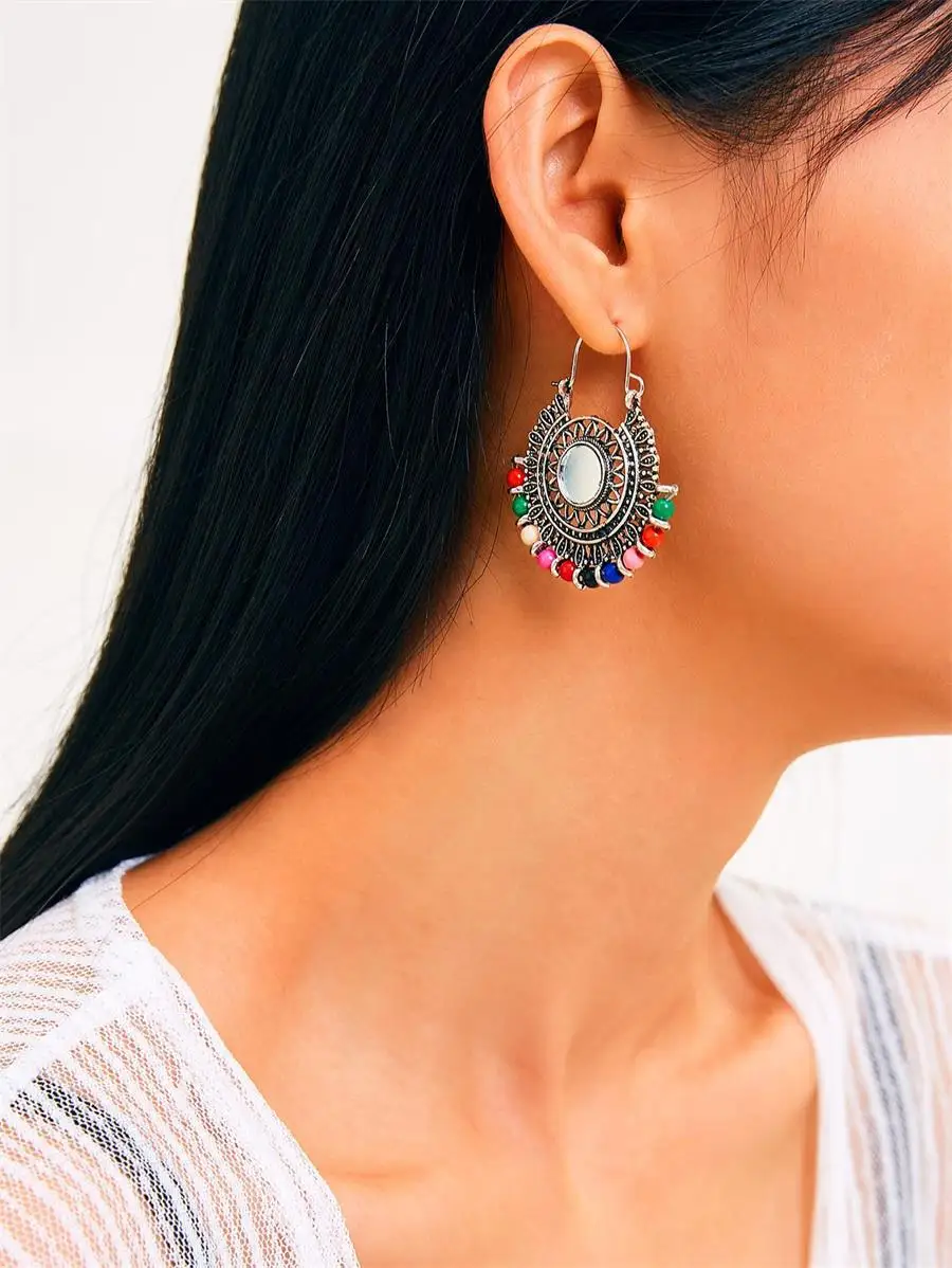 

Bohemian round atmospheric Earrings female Indian retro fashion simple elegant personality color Earrings women ins style