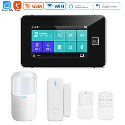 Système d'alarme de sécurité domestique intelligent, avec application Tuya, détecteur de connexions sans fil, wi fi, GSM, écran tactile 4.3 pouces, Kit antivol 