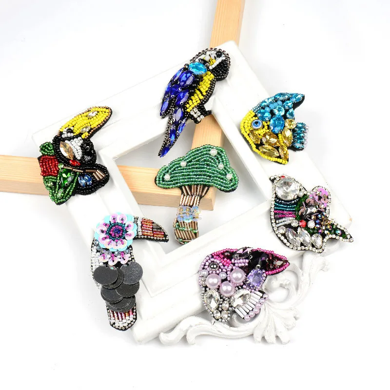 

High Quality parrot bird mushroom clothing patch sew on beads applique for clothes DIY hat shoes bags patches fashion DIY
