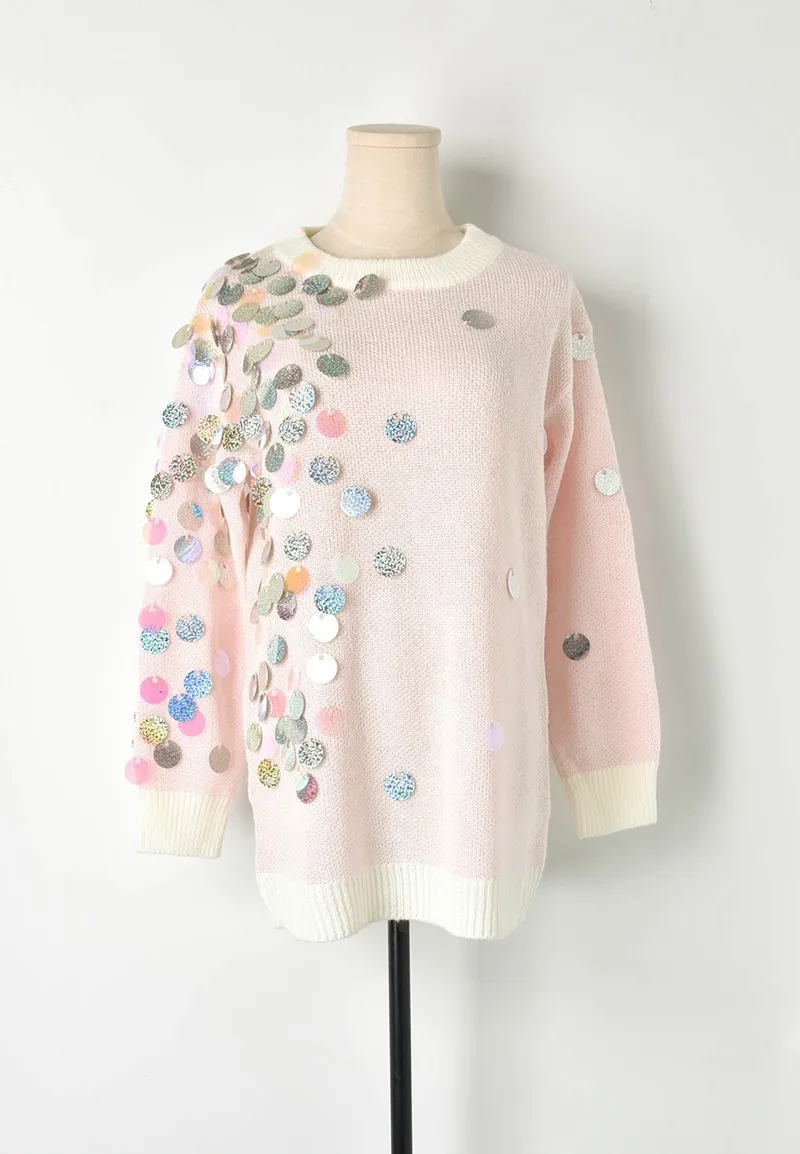 Осенний розовый свитер женский тяжелый ручной работы цвет блестки украшенный мохер смешанный с такой же ленивый свитер блузка женская