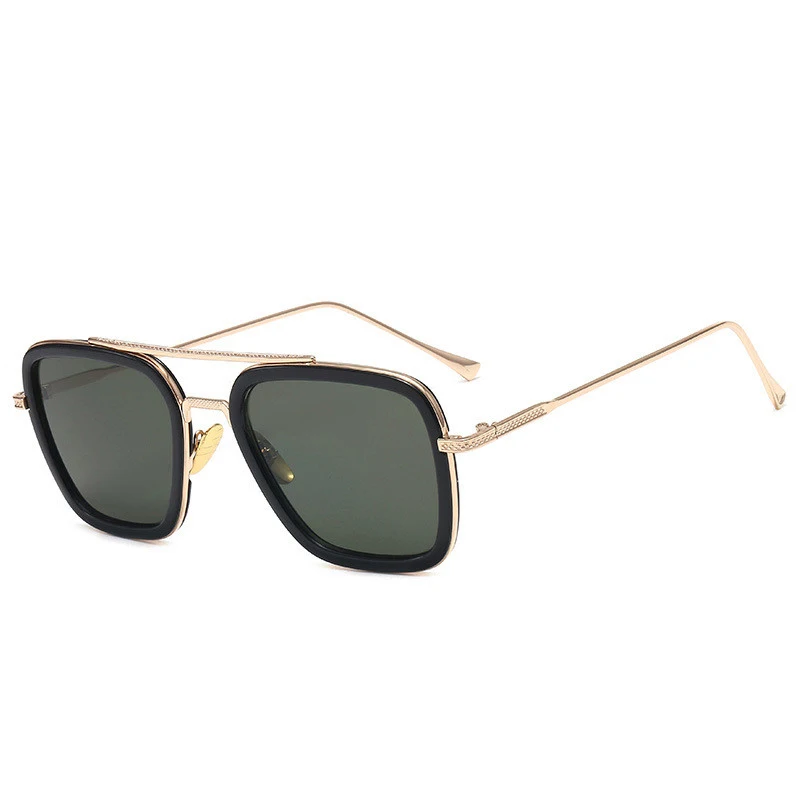 Gold Black-Green Модные Мстители, Тони Старк, солнцезащитные очки для мужчин, металлические квадратные, Железный человек, фирменный дизайн, Человек-паук, очки в стиле стимпанк, мужские очки для глаз - Цвет линз: Gold Black-Green