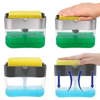 

Soap Dispenser Soap Pump Sponge Caddy New Creative Kitchen 2-in-1 Manual Press Liquid Soap Dispenser With Washing Sponge Smart