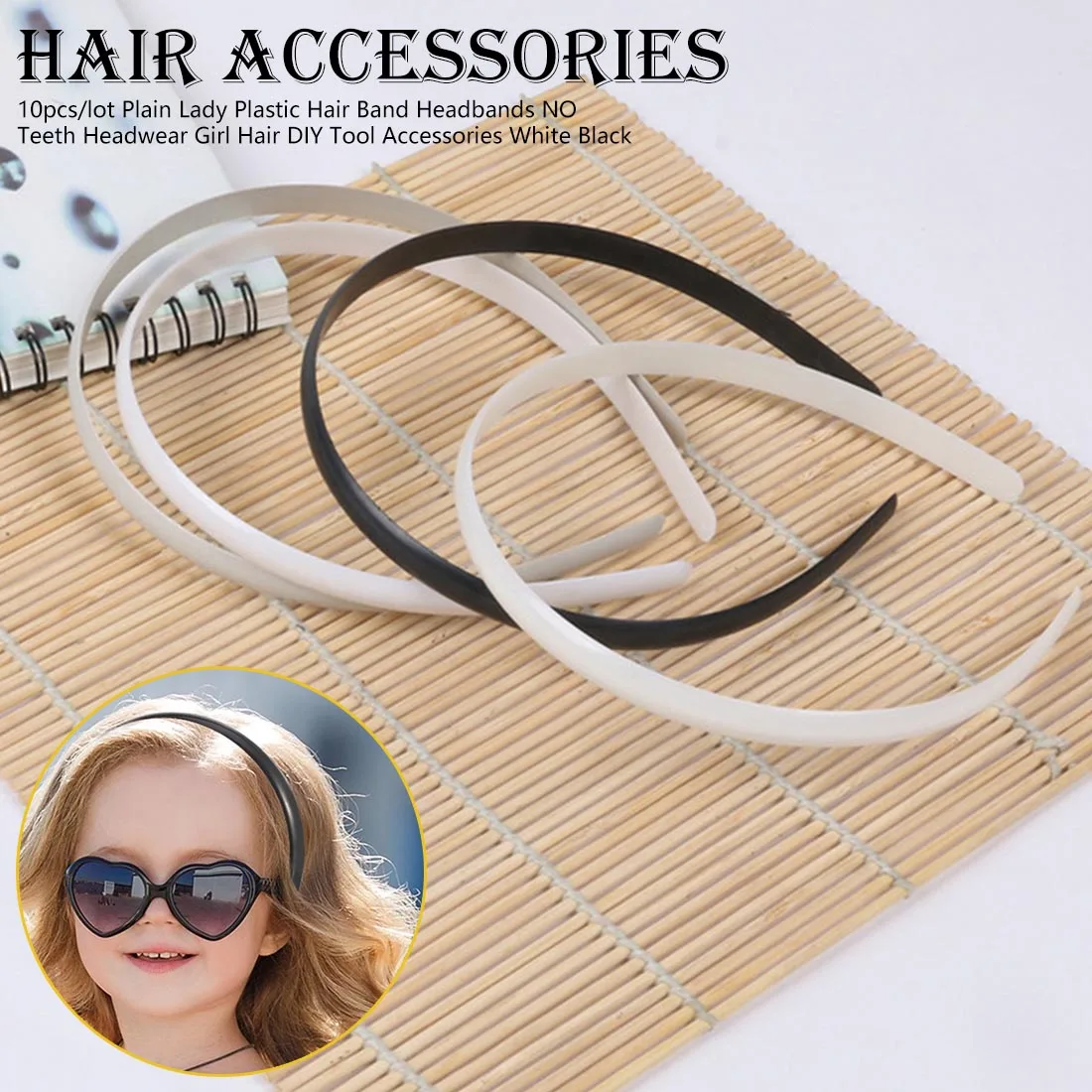 10pcs Plain Lady Plastic Hair Band Headbands No Teeth Headwear Girl Hair DIY Tool Accessories White Black