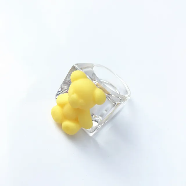 Cute Funny Bear Animal Acrylic Rings For Women Cartoon Colorful Resin Transparent Wide Finger Ring For Girl Party Jewelry Gift 2