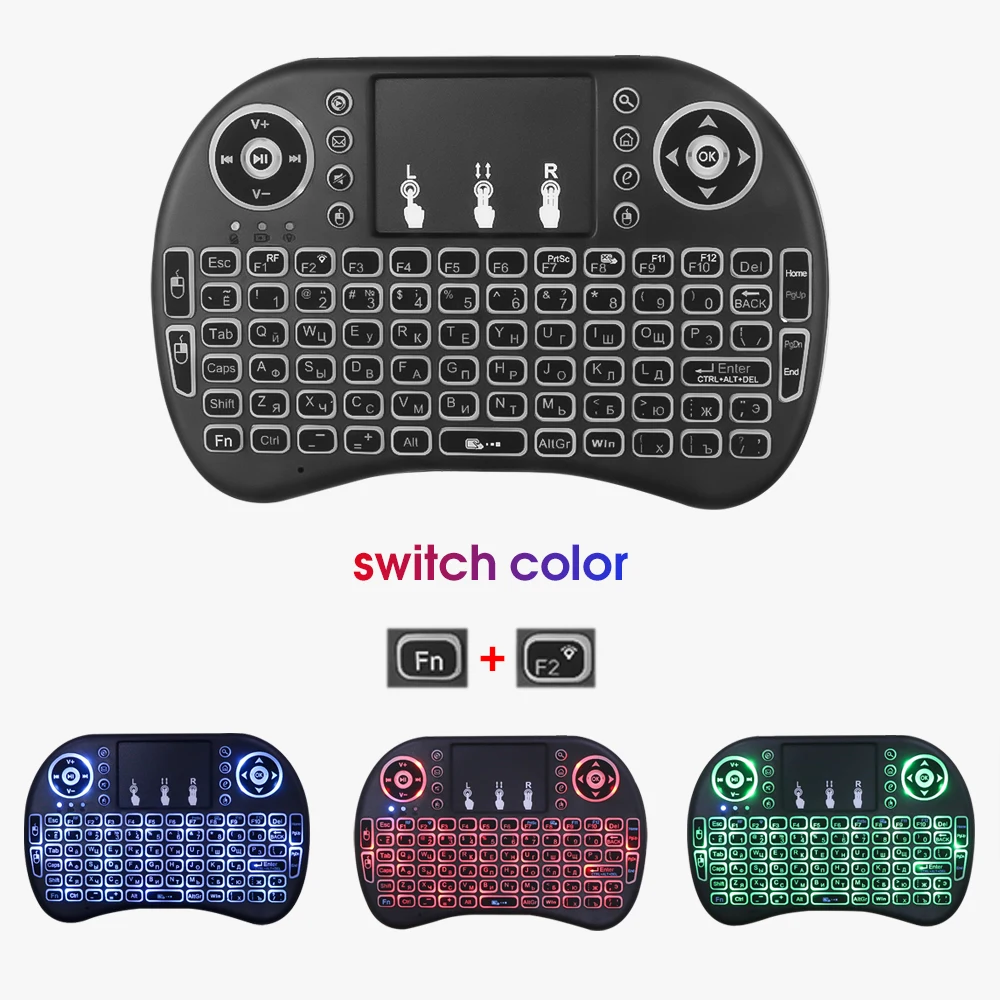 

Kebidumei 2.4ghz i8 Mini Wireless Keyboard Russian English 3 colour Air Mouse with Touchpad Remote Control Android TV Box