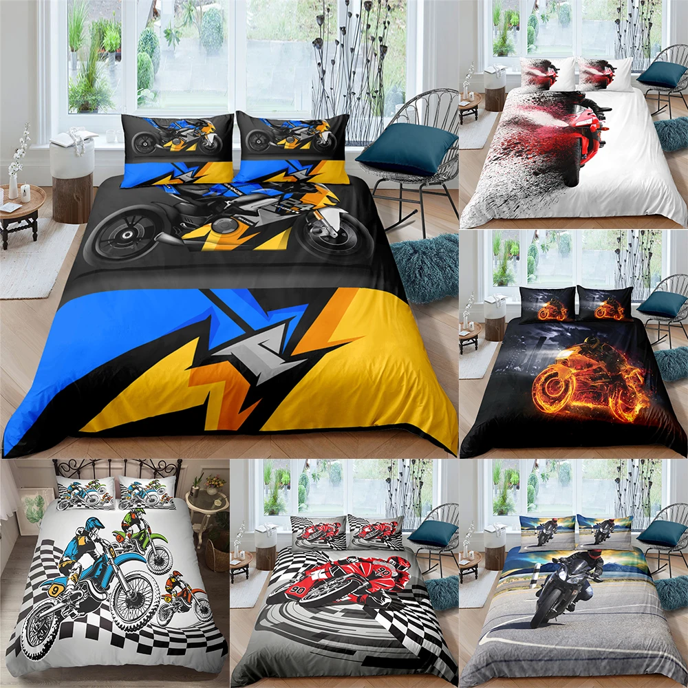 

Motorcycle Pattern Bedding Set Queen 3D Cute Printed Duvet Cover Bedclothes 2/3pcs Home Textiles Luxury High Quality Bedspread