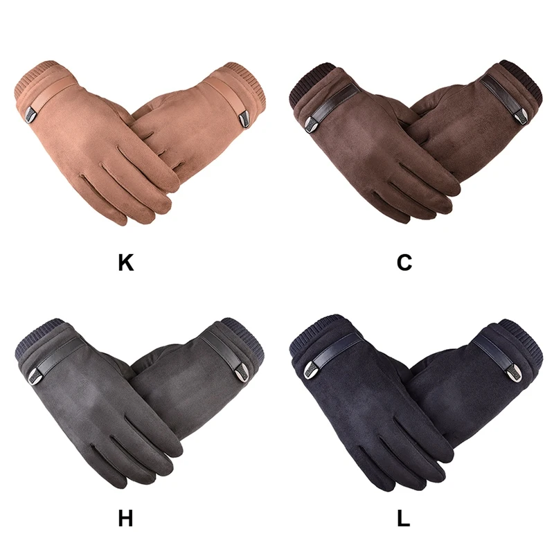 Men Women Winter Warm Suede Leather Fleece Lined Touch Screen Driving Gloves