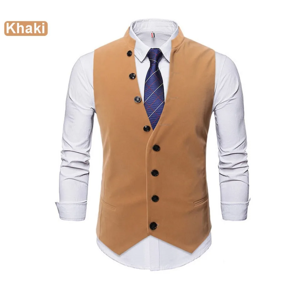Autumn Winter Mens Vest Suit Casual Mens Sleeveless Suit Vest Solid Color Black Cotton Single Breasted Men's Waistcoat Gilet