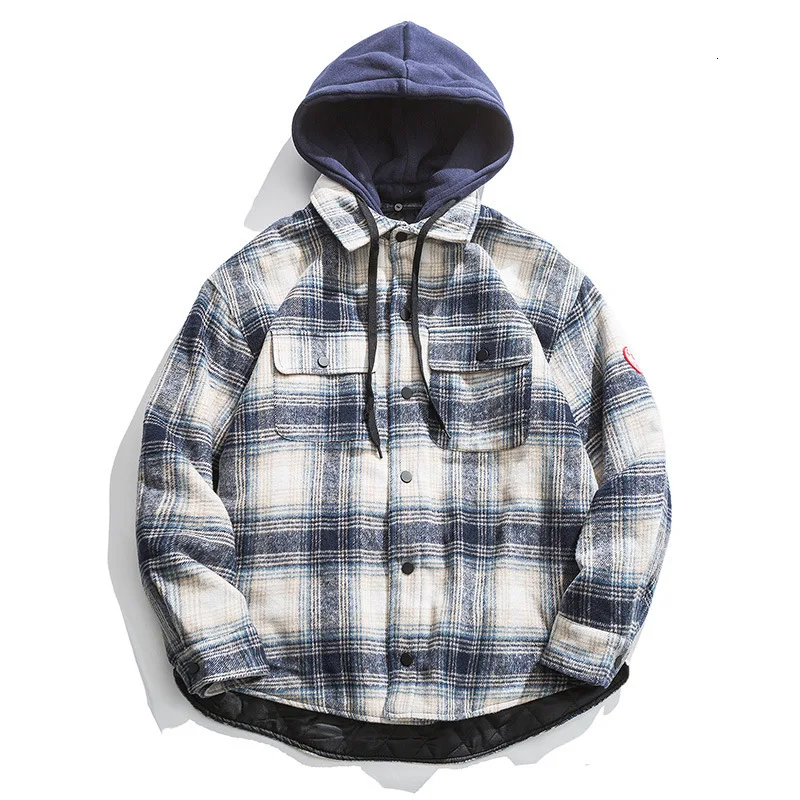 

2019 School Wind Woolen Lattice Cotton Male Even Hat Cotton-padded Clothes Serve Male Loose Coat