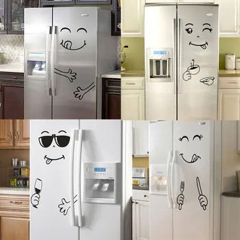 

New 4 Styles Smile Face Wall Sticker Happy Delicious Face Fridge Stickers Yummy for Food Furniture Decoration Art Poster DIY PVC