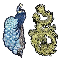 Clothing Sticker Embroidery Dragon Phoenix Patch Clothes Home Textiles Applique For DIY Iron on Patch Stickers