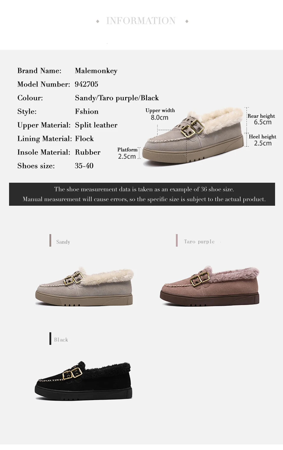 Malemonkey/Size35-40; зимняя теплая и утолщенная модная женская обувь на плоской подошве; слипоны