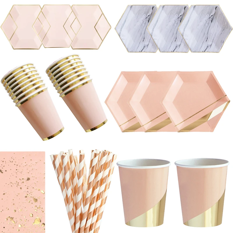 Black Pink Gold Blocking Disposable Tableware Party Paper Plates Napkins  Cups Straws Child Birthday Party Wedding New Year Decor - Disposable Party  Tableware - AliExpress