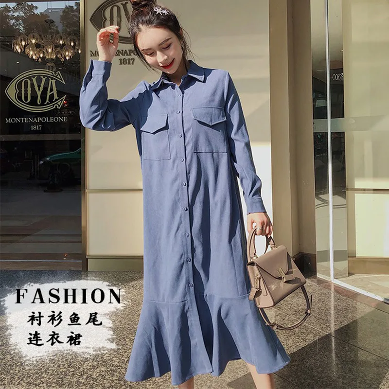

2019 Korean-style Spring Clothing Large Size Shirt Maternity Dress Maternity Clothes Fashion Shirt Fishtail Dress