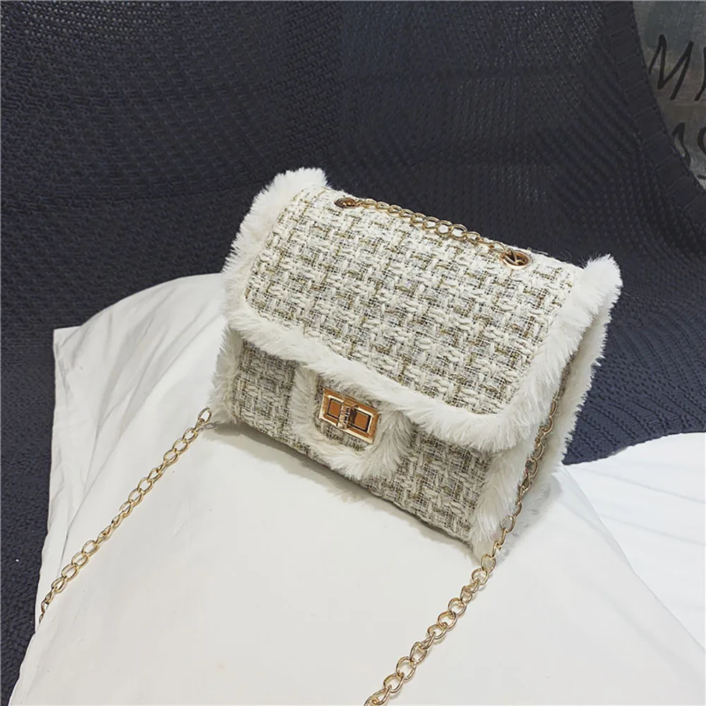 Luxury Chains Women Bags Plush Wool Bag Tide Chain Single Shoulder Small Square Handbags sac a main femme de marque luxe 5.2 L2